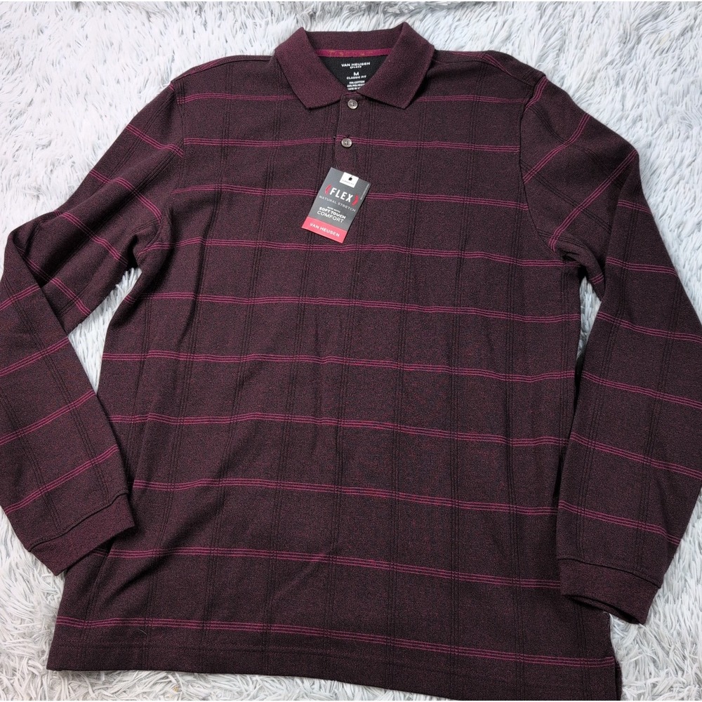 Van Heusen Shirt Mens M Flex Polo Natural Stretch Soft Touch New